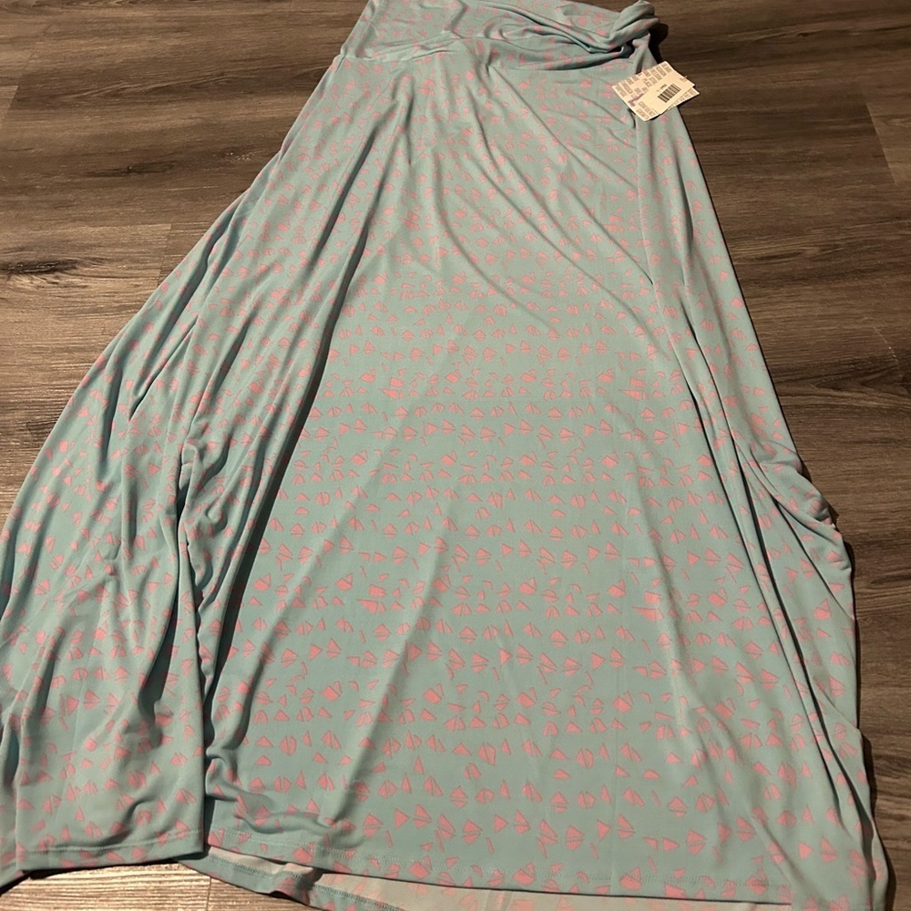 LuLaRoe Light Blue Maxi Skirt with Pink Accents